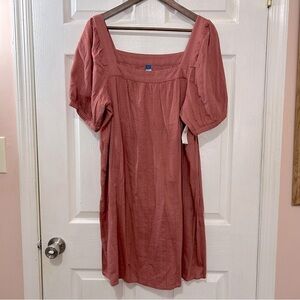 Old Navy Dress Square Neck Short Sleeve Dusty Red Mauve Size Large.